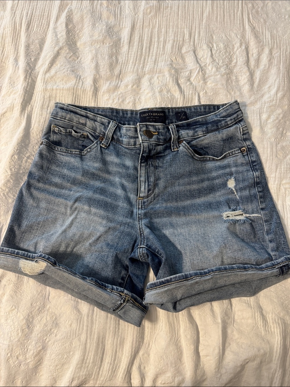 Lucky Brand Mid Rise Medium Wash “the roll up” Denim Shorts
